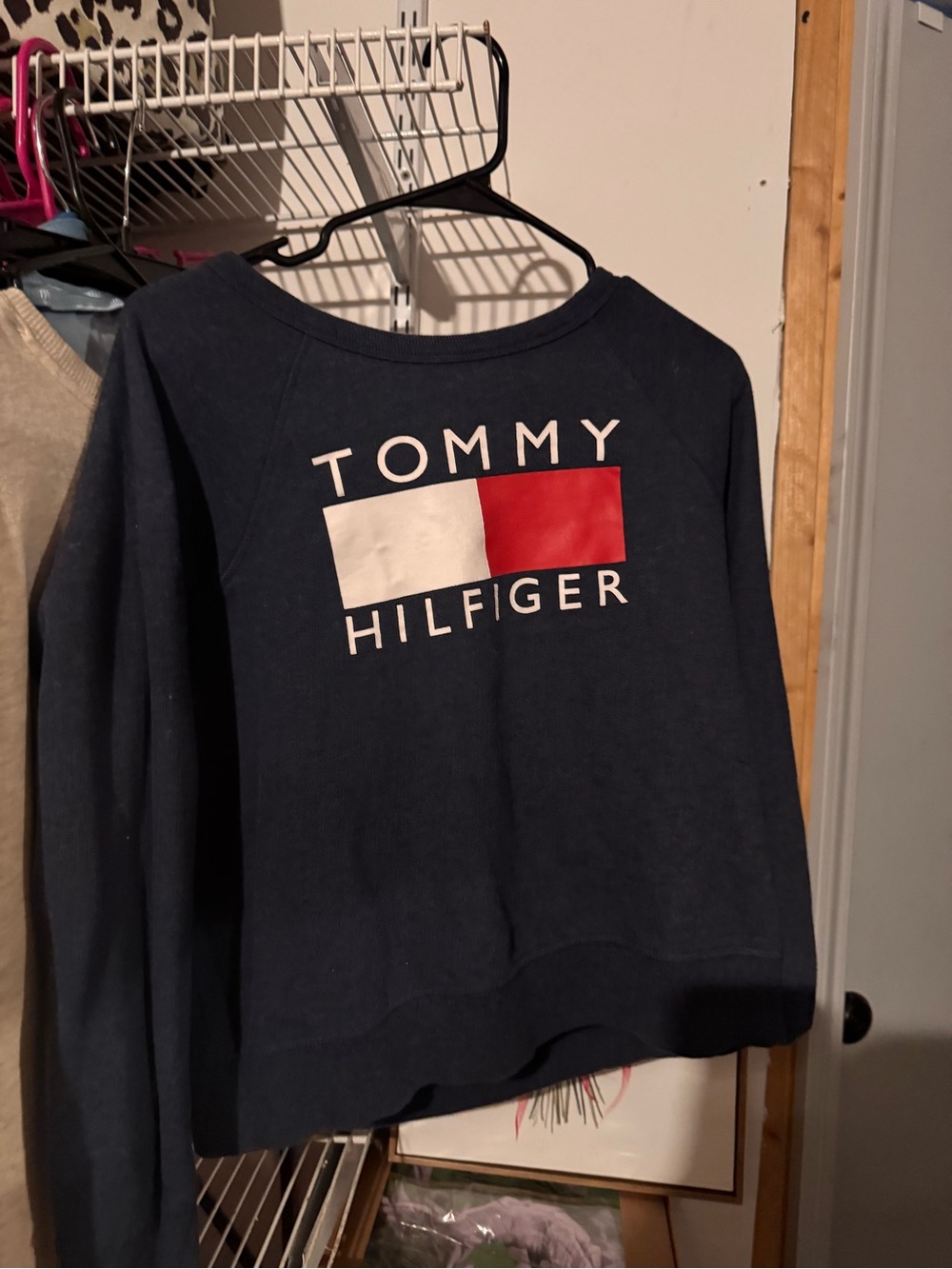 Tommy Hilfiger Navy Sweatshirt with Red & White Flag Logo